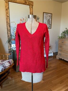 Hollister Red V-Neck Knit Sweater